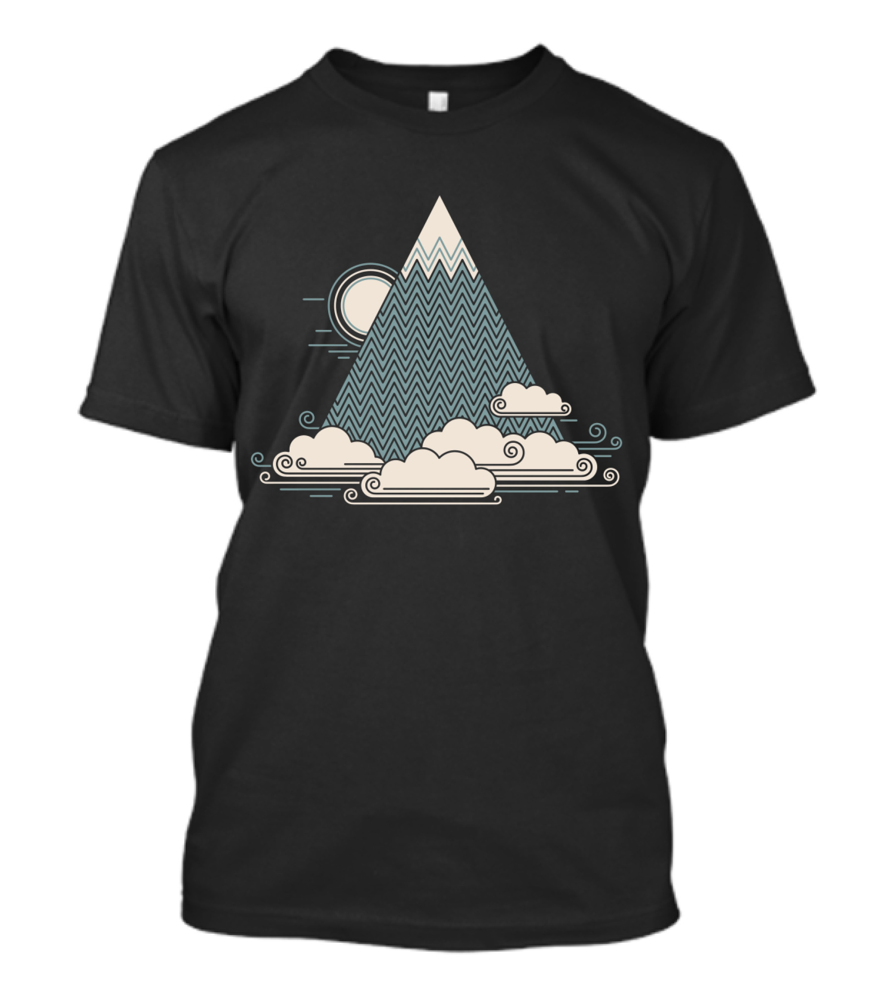 Geometric Cloud Mountain With Sun And Zigzag T-Shirt