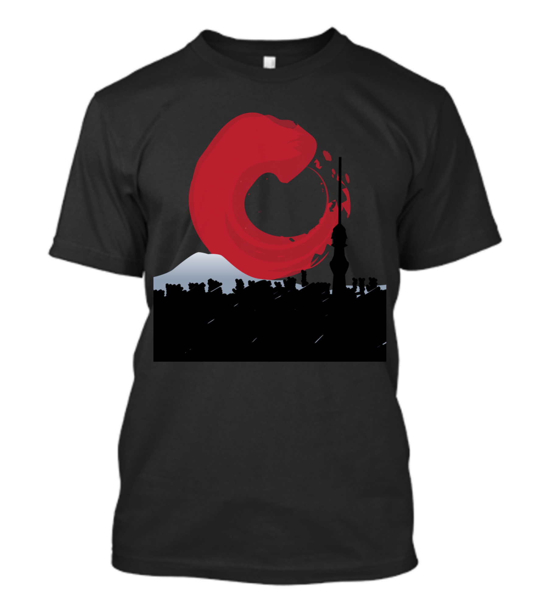 Tokyo Skyline With Red Sun And Silhouette Of Mount Fuji And Tokyo Tower T-Shirt