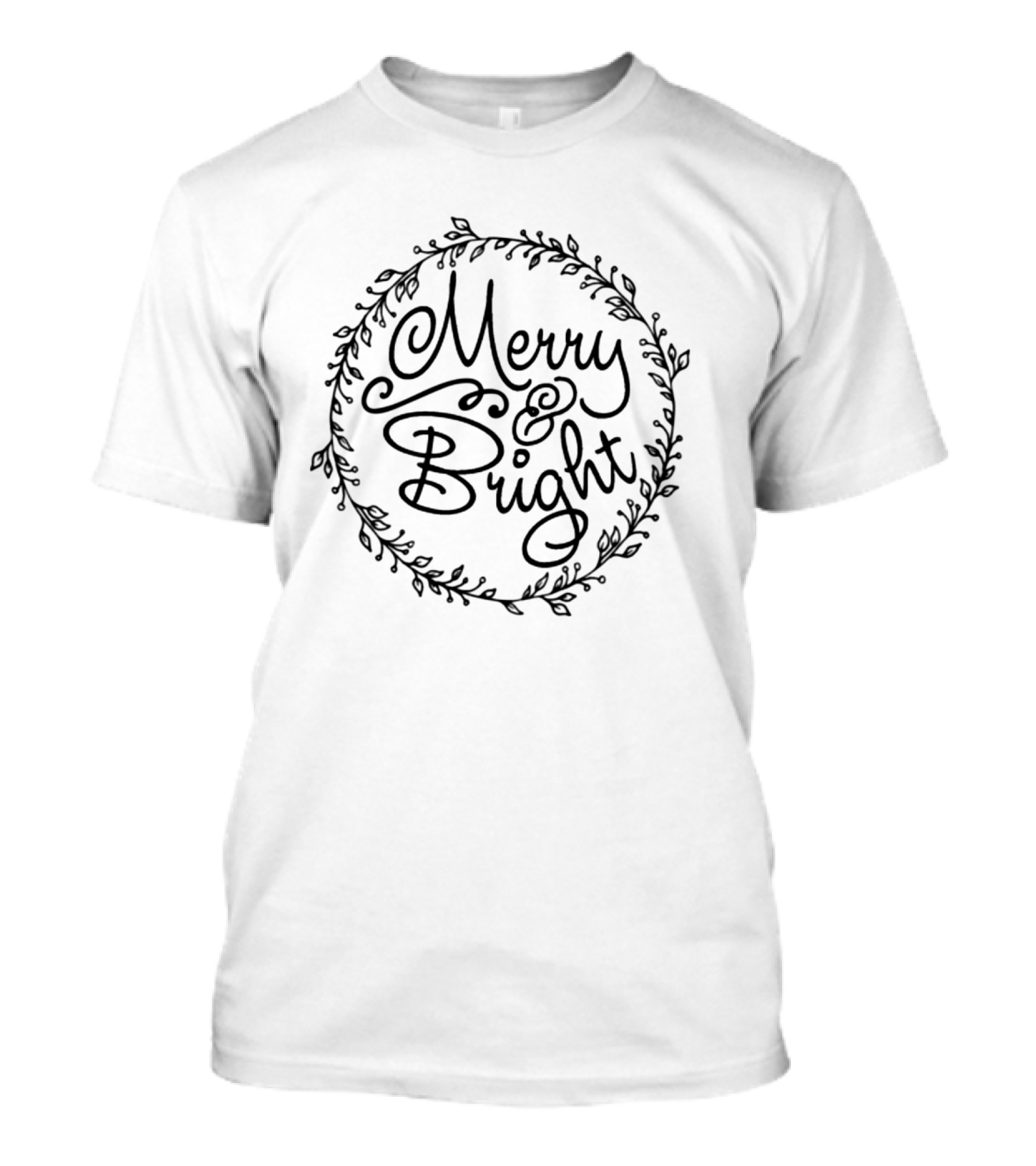 Merry And Bright Holiday Wreath Script T-Shirt