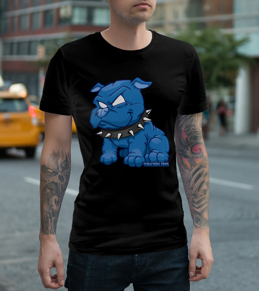 Tenacious Toys Danger Dog Blue Cartoon Bulldog with Spike Collar by Willie Beren T-Shirt
