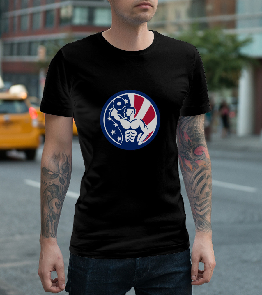 American Fitness Gym USA Flag Muscle Icon T-Shirt