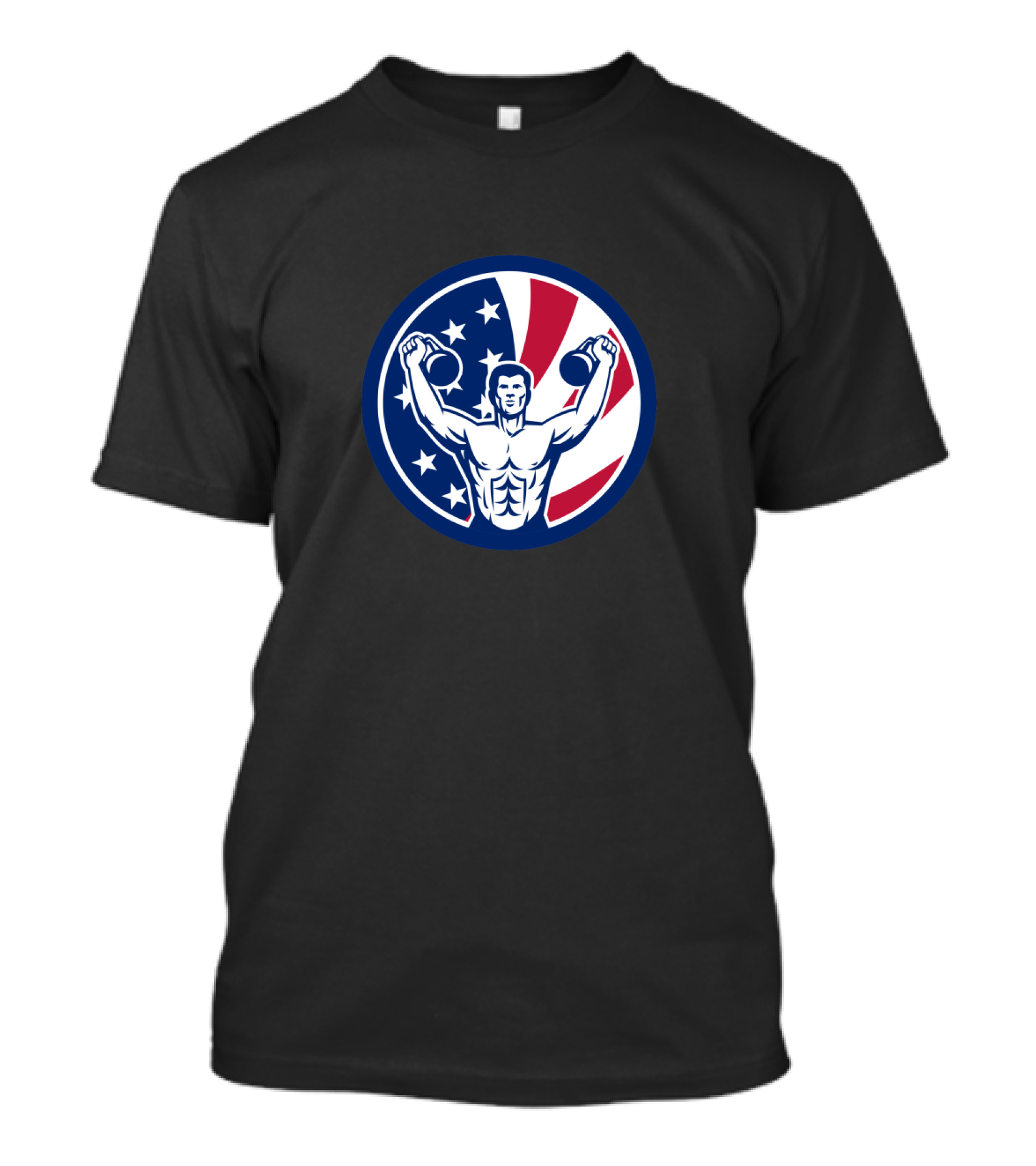 American Physical Fitness Icon With USA Flag And Strongman Lifting Dumbbells T-Shirt
