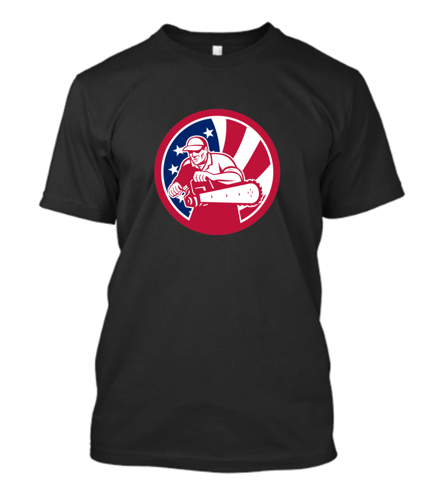 American Lumberjack With Chainsaw In USA Flag Circle T-Shirt