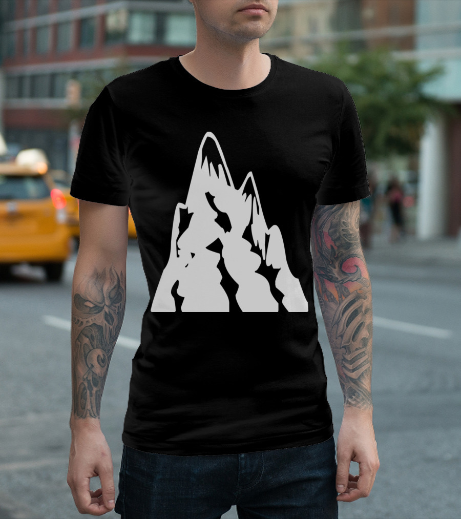 High Mountains Silhouette Peaks in Bold White T-Shirt
