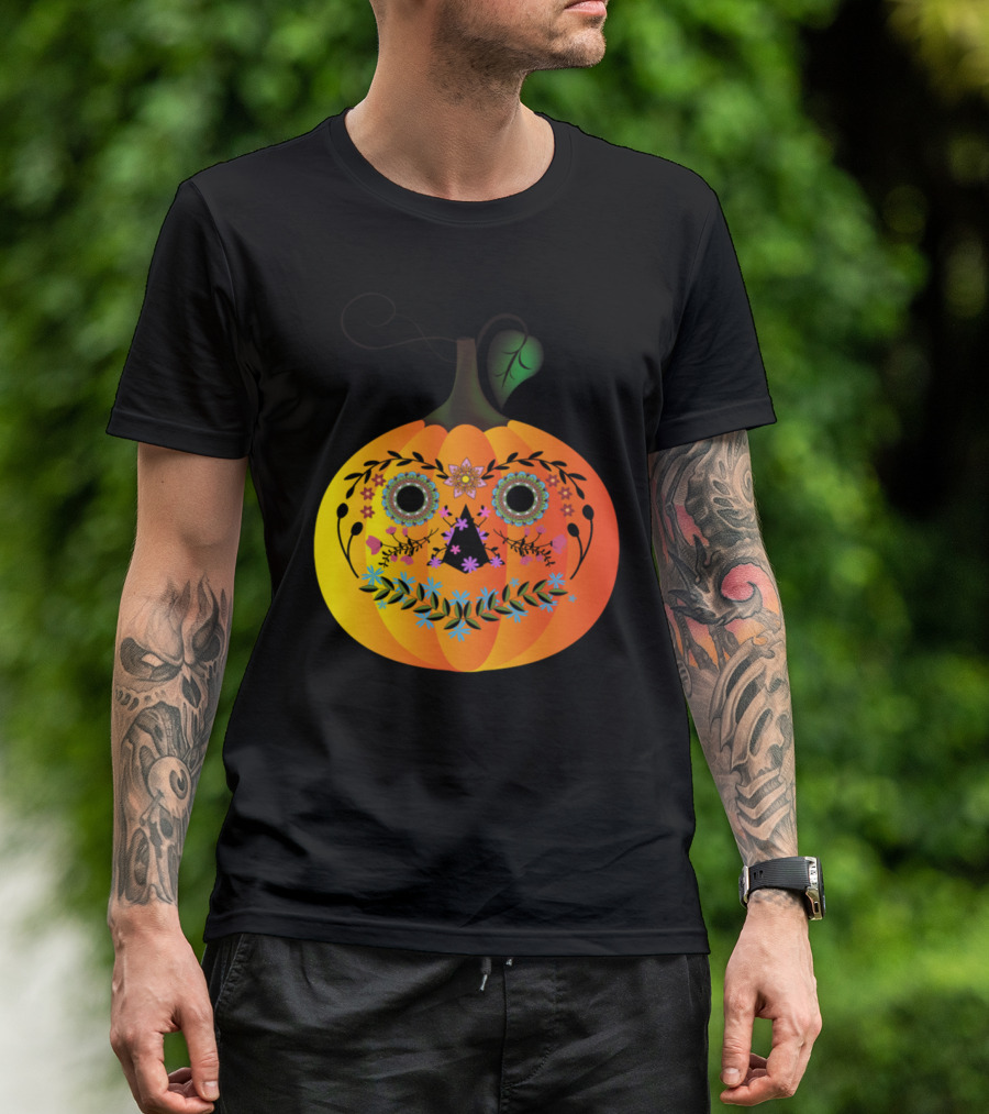 Sugar Skull Pumpkin Halloween Day Of The Dead Fiesta T-Shirt