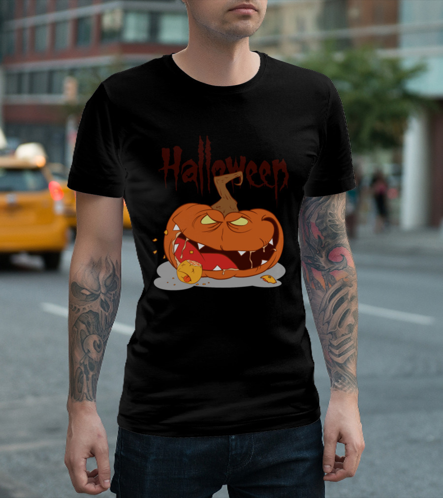 Scary Monster Pumpkin Halloween T-Shirt