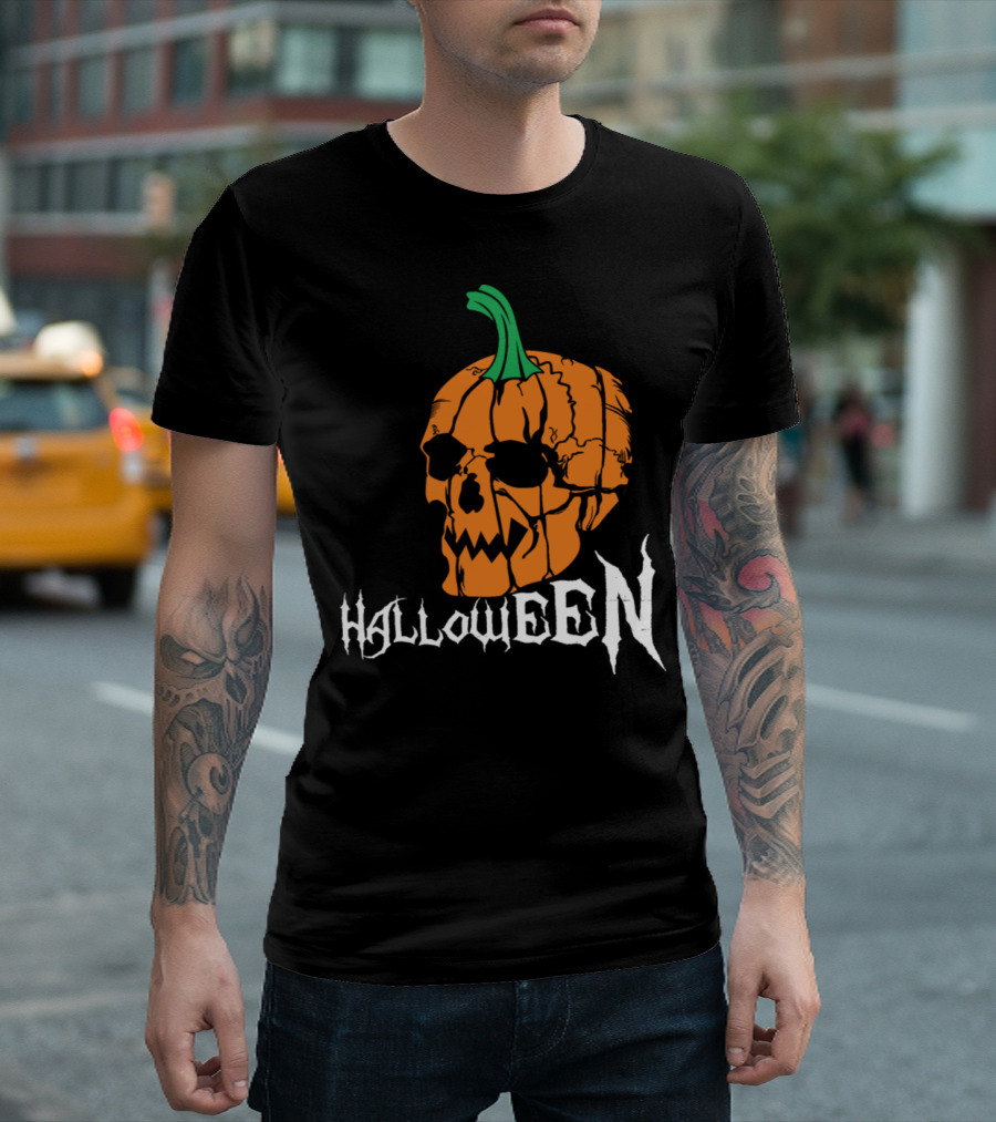 Halloween Scary Pumpkin Head Skull T-Shirt