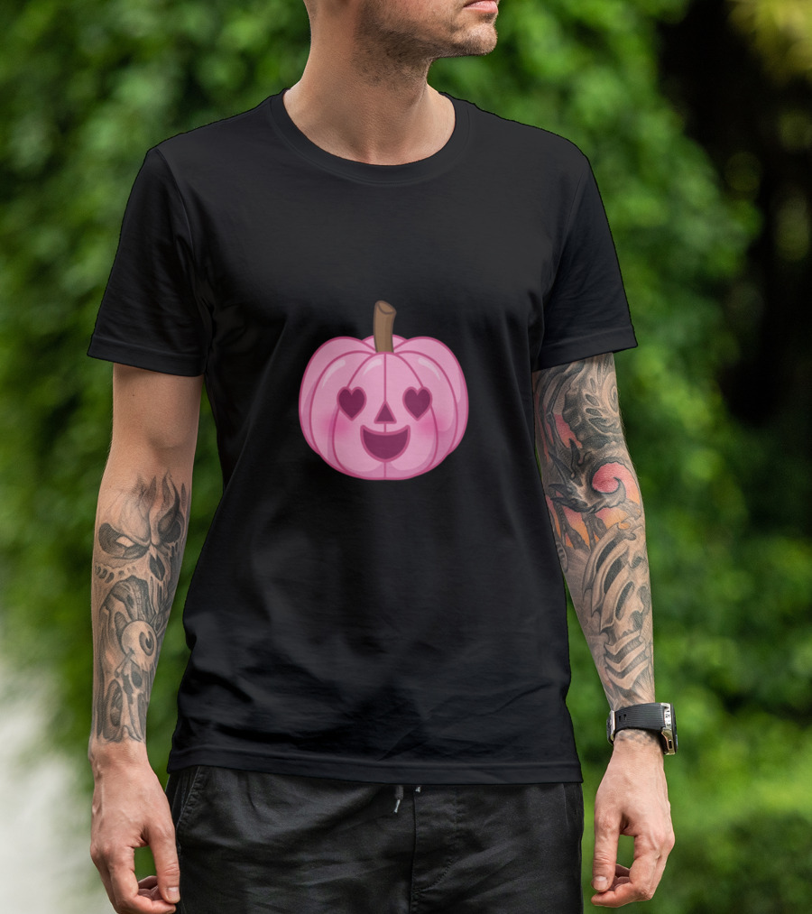 Cute Pink Pumpkin With Heart Eyes T-Shirt