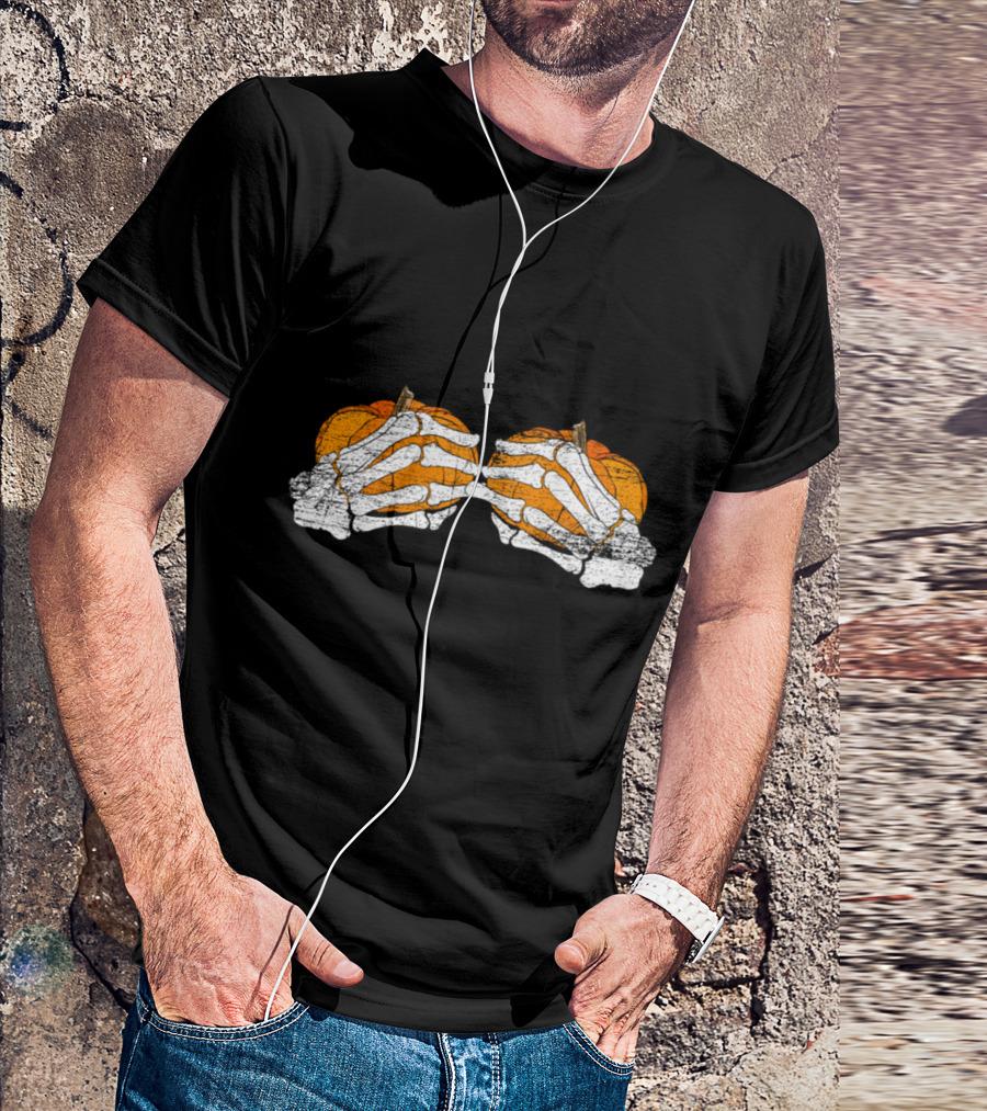 Pumpkin Skeleton Hands Halloween T-Shirt