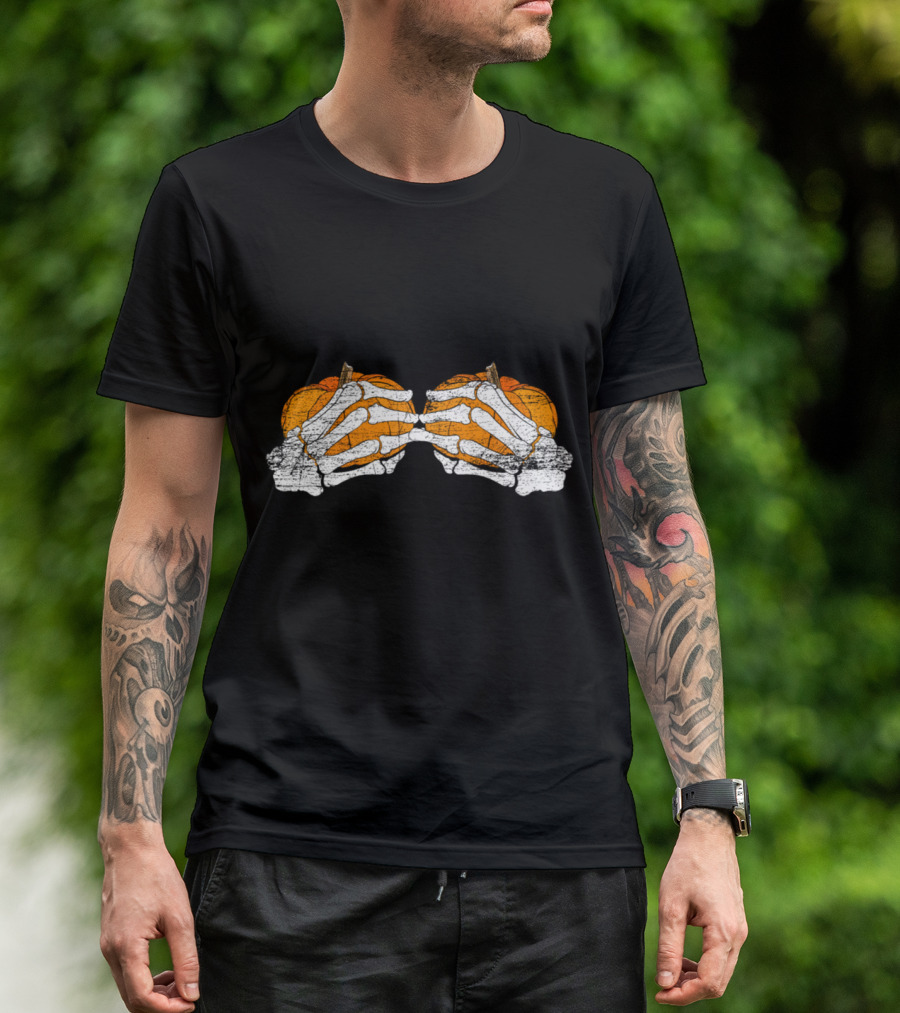 Pumpkin Skeleton Hands Halloween T-Shirt