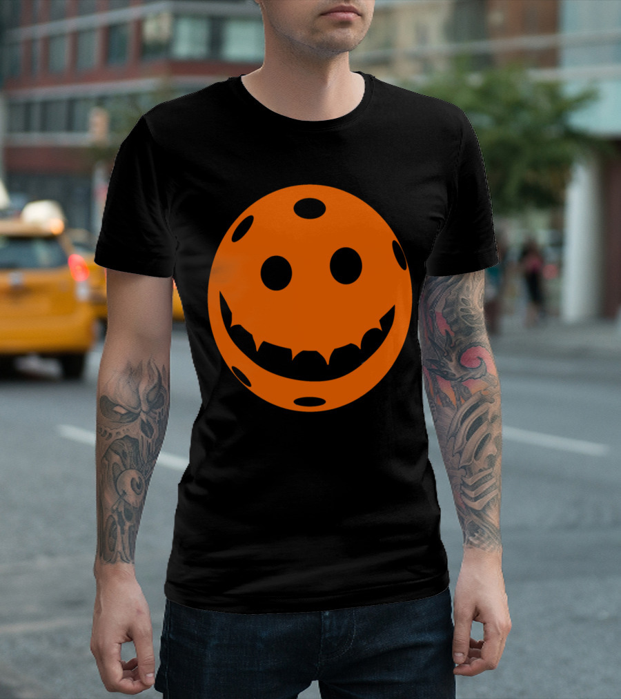 Pickleball Halloween Jack o Lantern Pumpkin Face T-Shirt