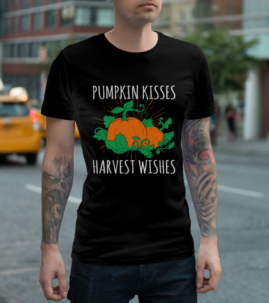 Pumpkin Kisses Harvest Wishes Pumpkin Vegetables Leaves Burst T-Shirt