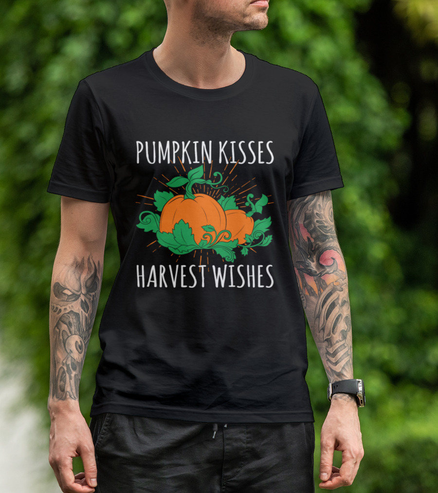 Pumpkin Kisses Harvest Wishes Pumpkin Vegetables Leaves Burst T-Shirt
