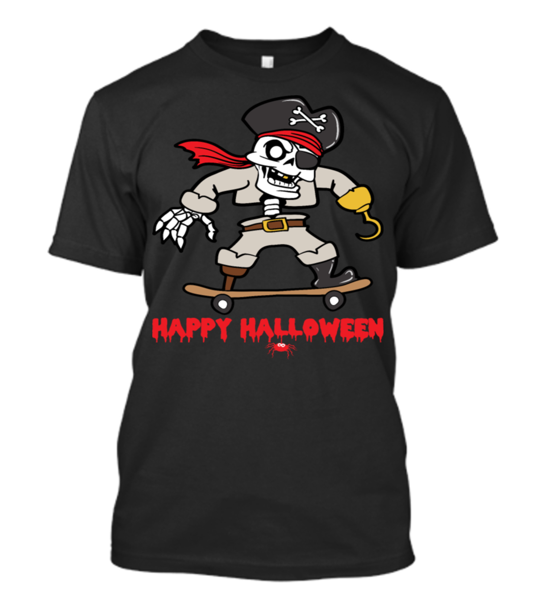 Happy Halloween Pirate Skeleton Skull Skateboarding T-Shirt