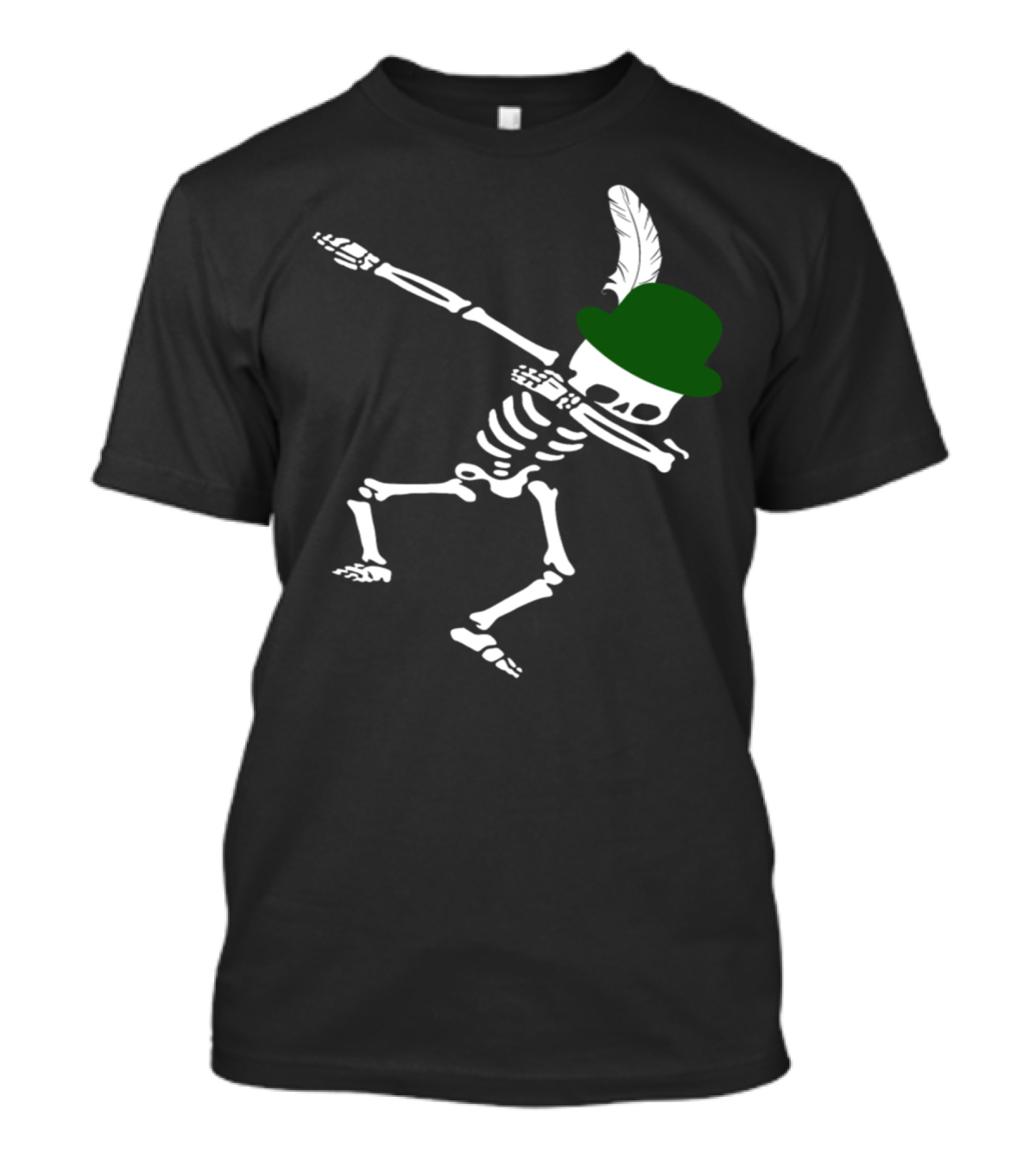 Dabbing Skeleton With Green Feathered Hat T-Shirt