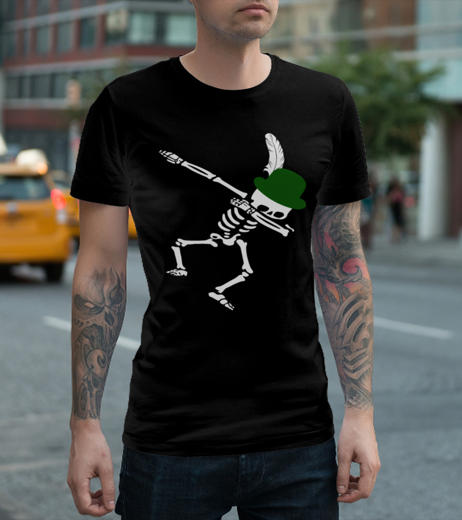 Dabbing Skeleton With Green Feathered Hat T-Shirt