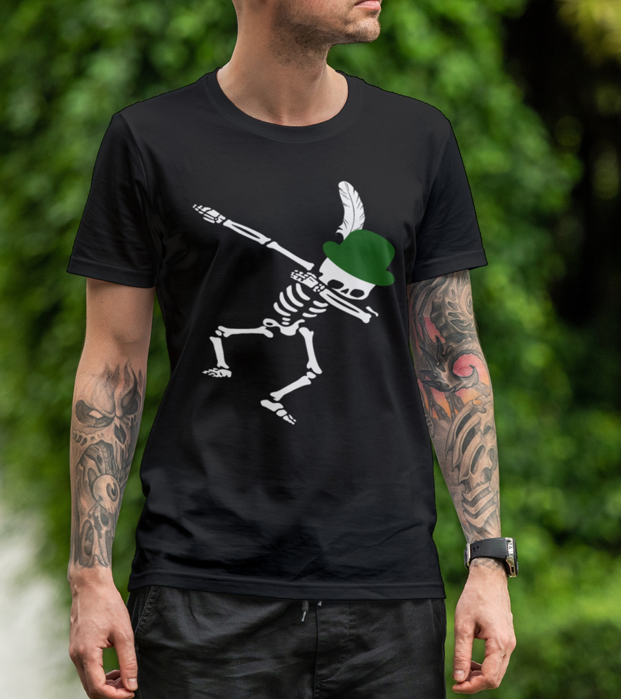 Dabbing Skeleton With Green Feathered Hat T-Shirt