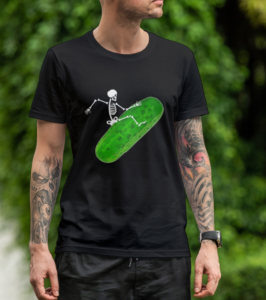 Skeleton Riding On Giant Pickle T-Shirt
