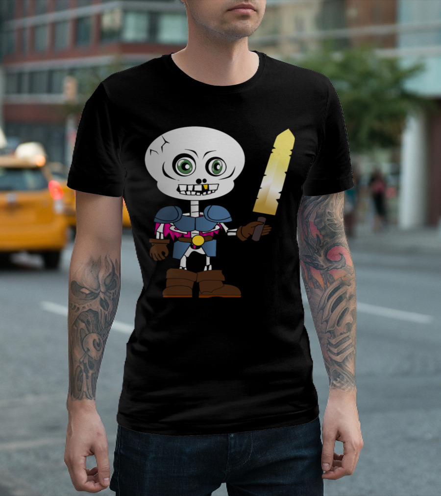 Skeleton Chibi Warrior Sword T-Shirt