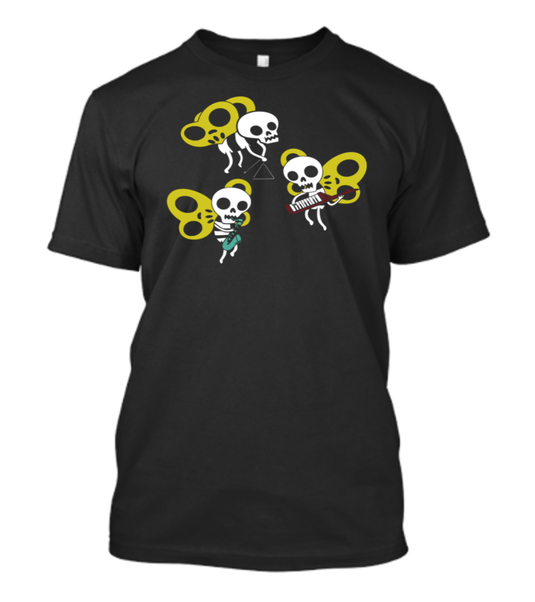 Skeleton Butterfly Band Playing Instruments T-Shirt