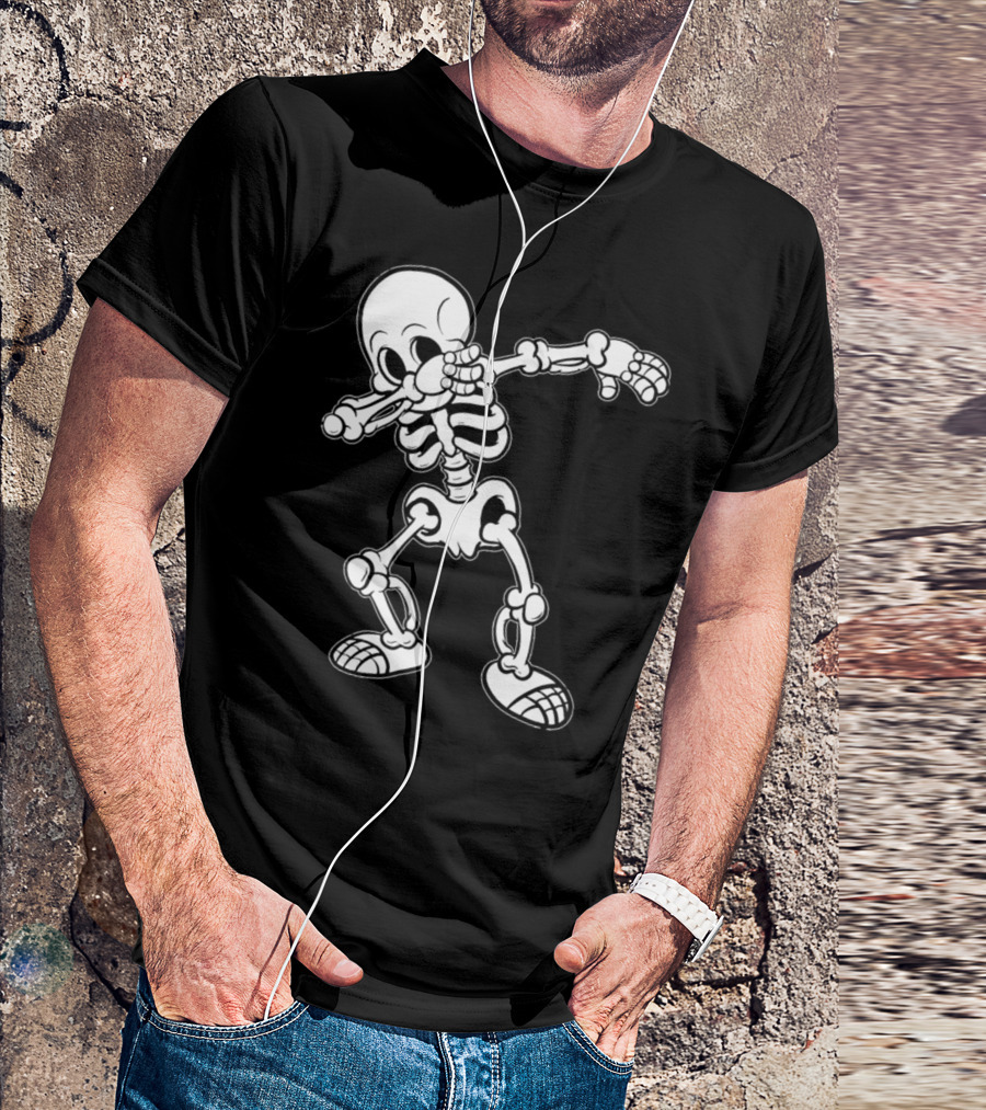 Dabbing Skeleton Funny Halloween Dab Skull Clip T-Shirt