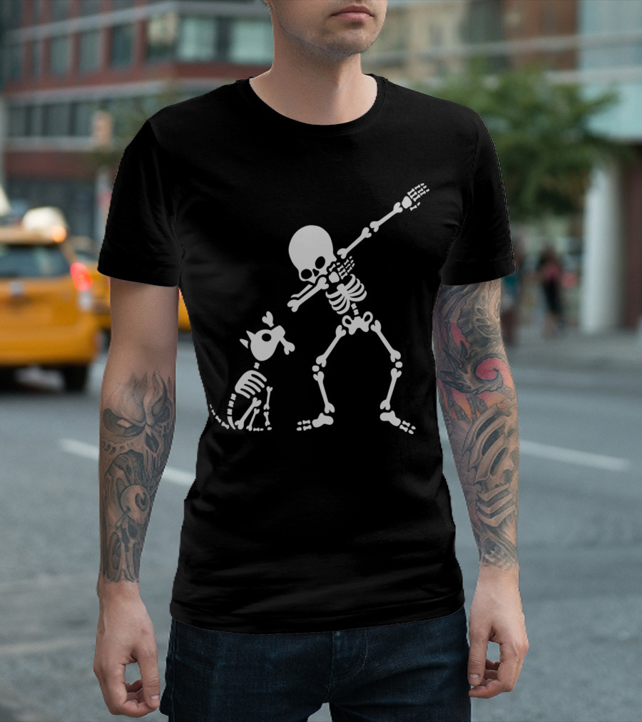 Dabbing Skeleton with Pet Dog Bone Dance T-Shirt