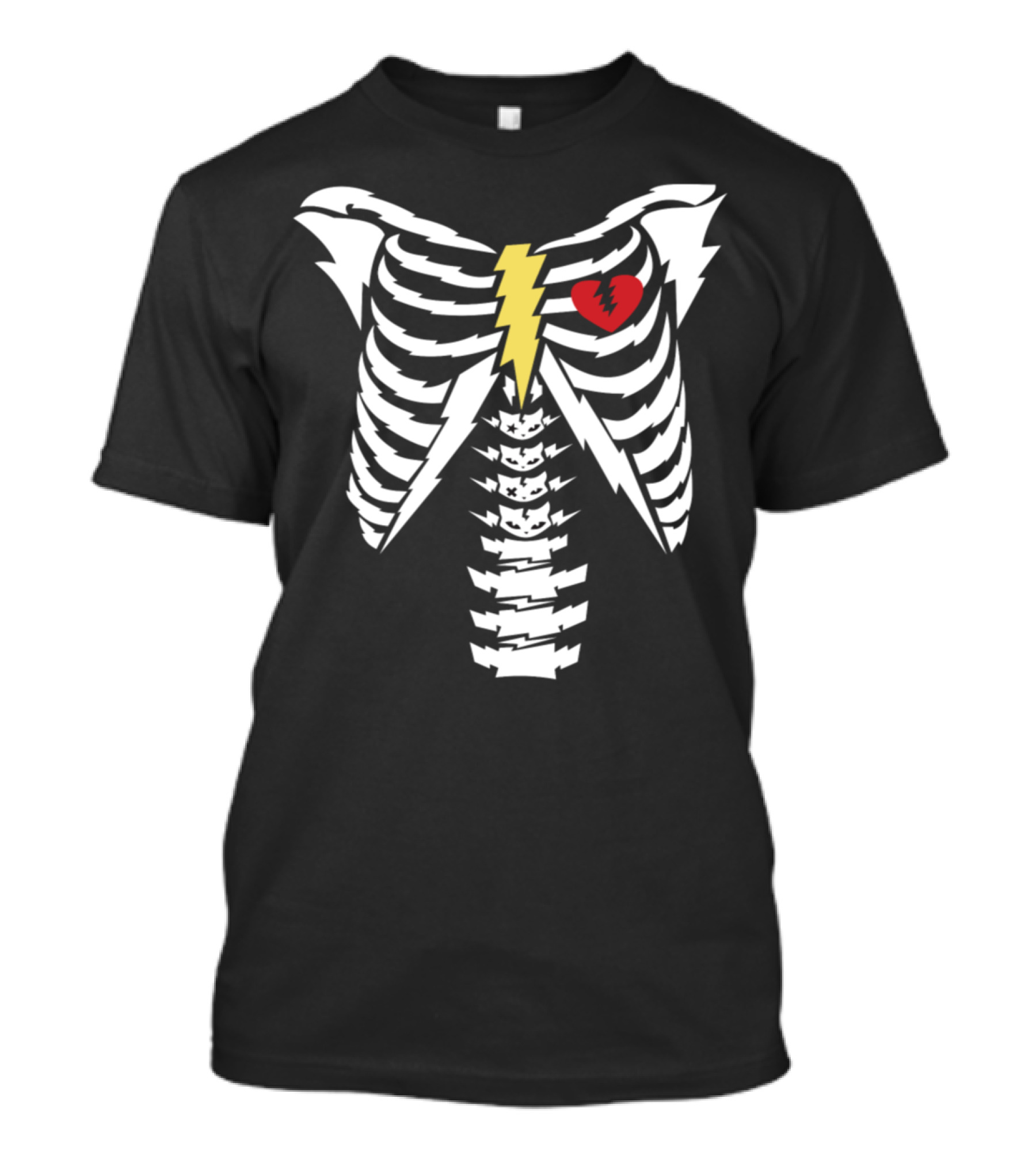 Rock Skeleton Ribcage Lightning Heart T-Shirt