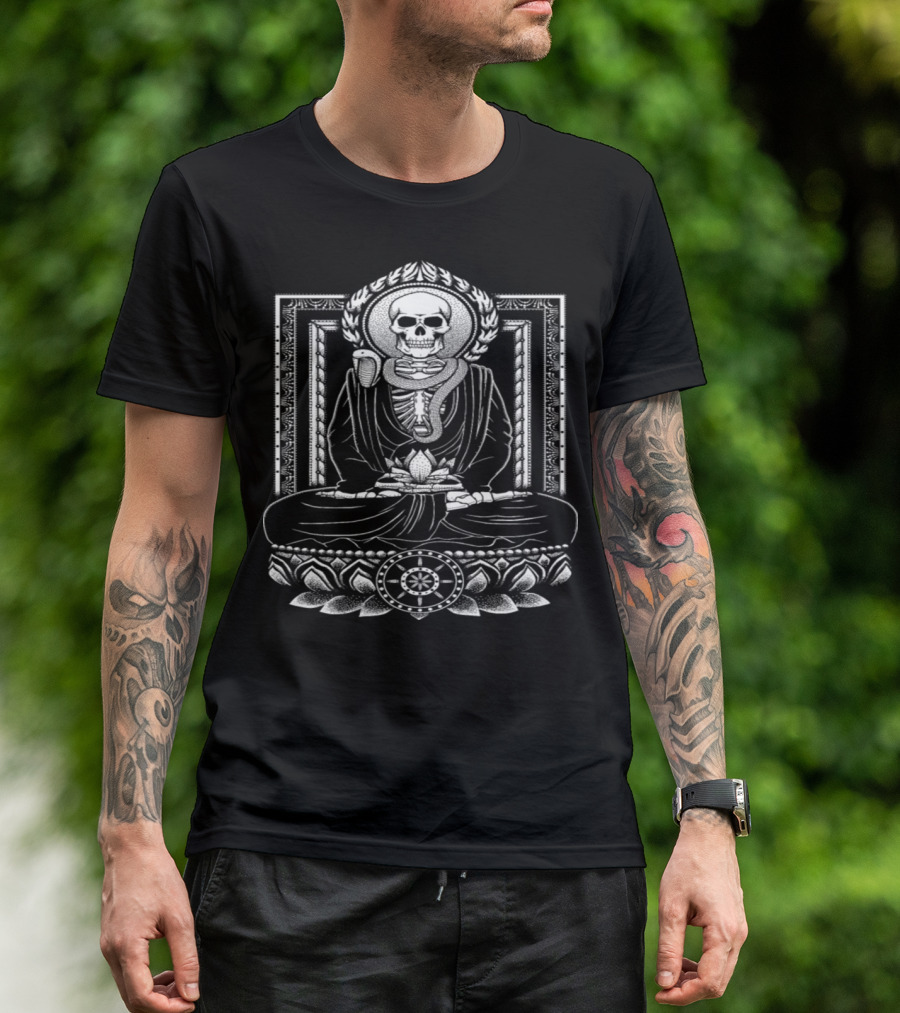 Starving Buddha Naga Skull Meditation With Snake And Lotus T-Shirt
