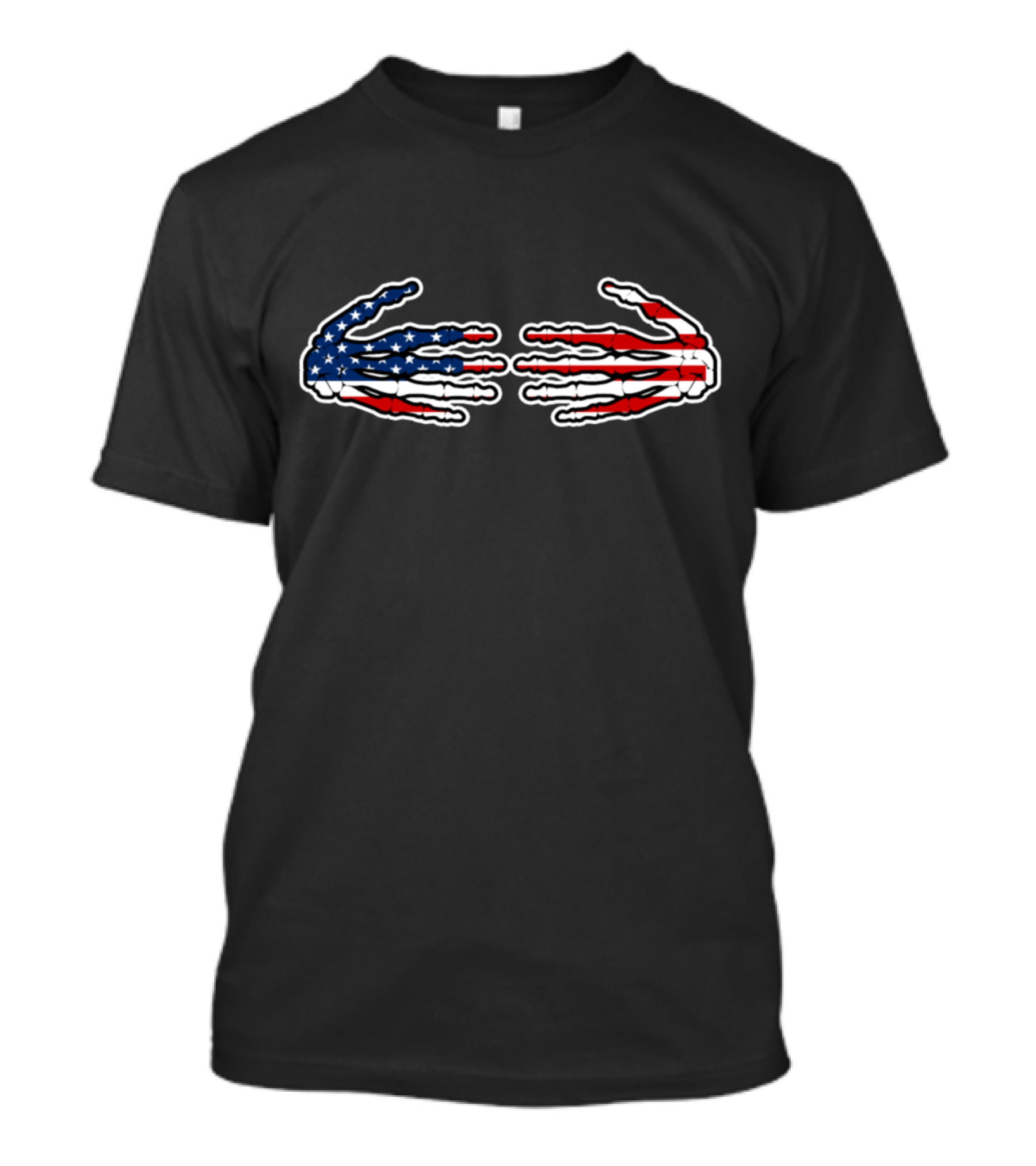 Patriotic Skeleton Hands In Red White Blue American Flag T-Shirt