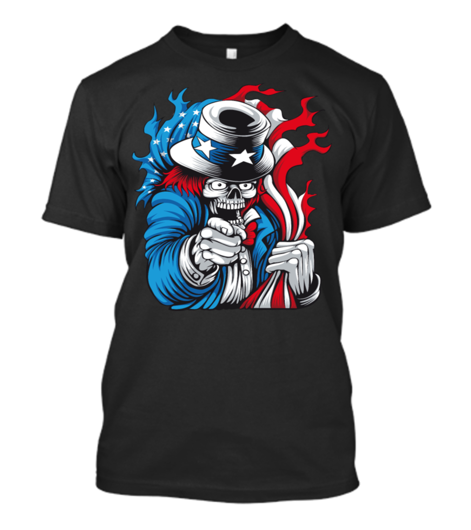 Skeleton Uncle Sam Holding American Flag Vector T-Shirt