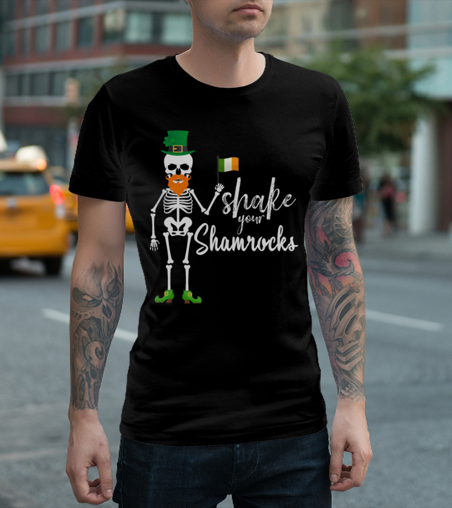 Shake Your Shamrocks Funny Leprechaun Skeleton St Patricks T-Shirt
