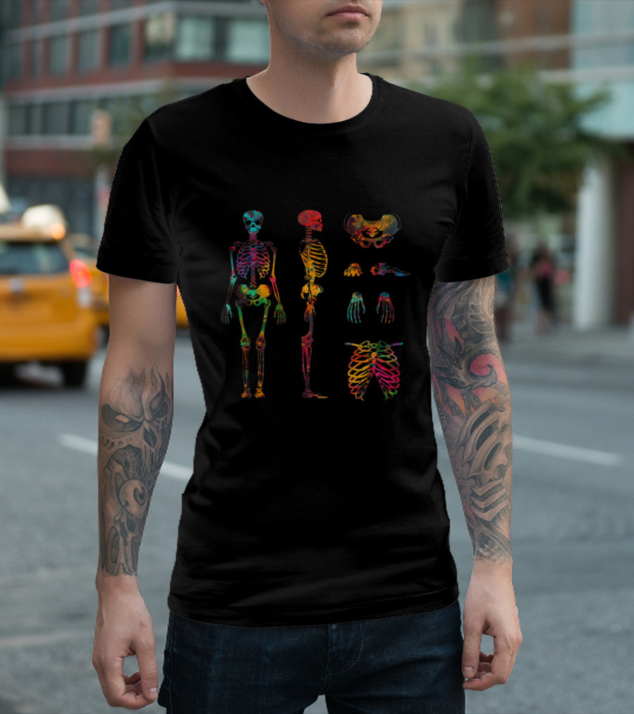 Human Body Skeletal System Colorful Anatomy Diagram T-Shirt