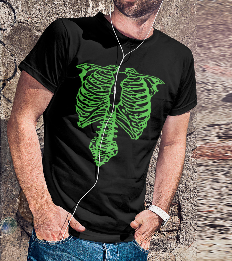 Nigel Tufnel Ribcage Skeleton Vibrant Neon Green T-Shirt