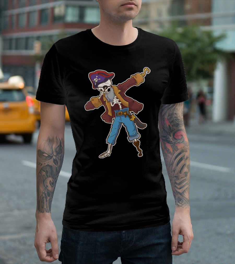 Skeleton Pirate Dabbing with Peg Leg and Hook Hand T-Shirt