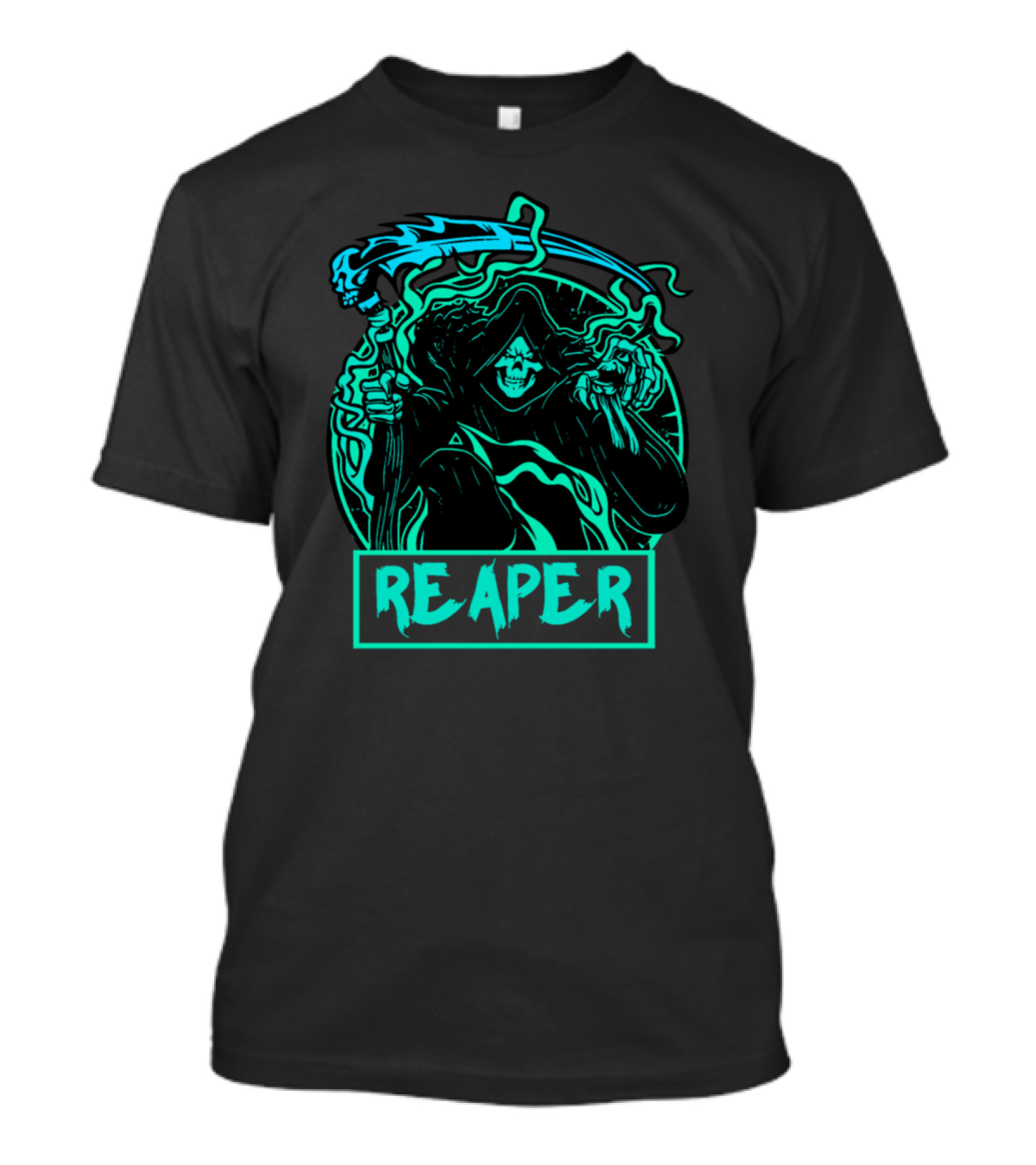 Reaper Skeleton With Scythe In Neon Green T-Shirt