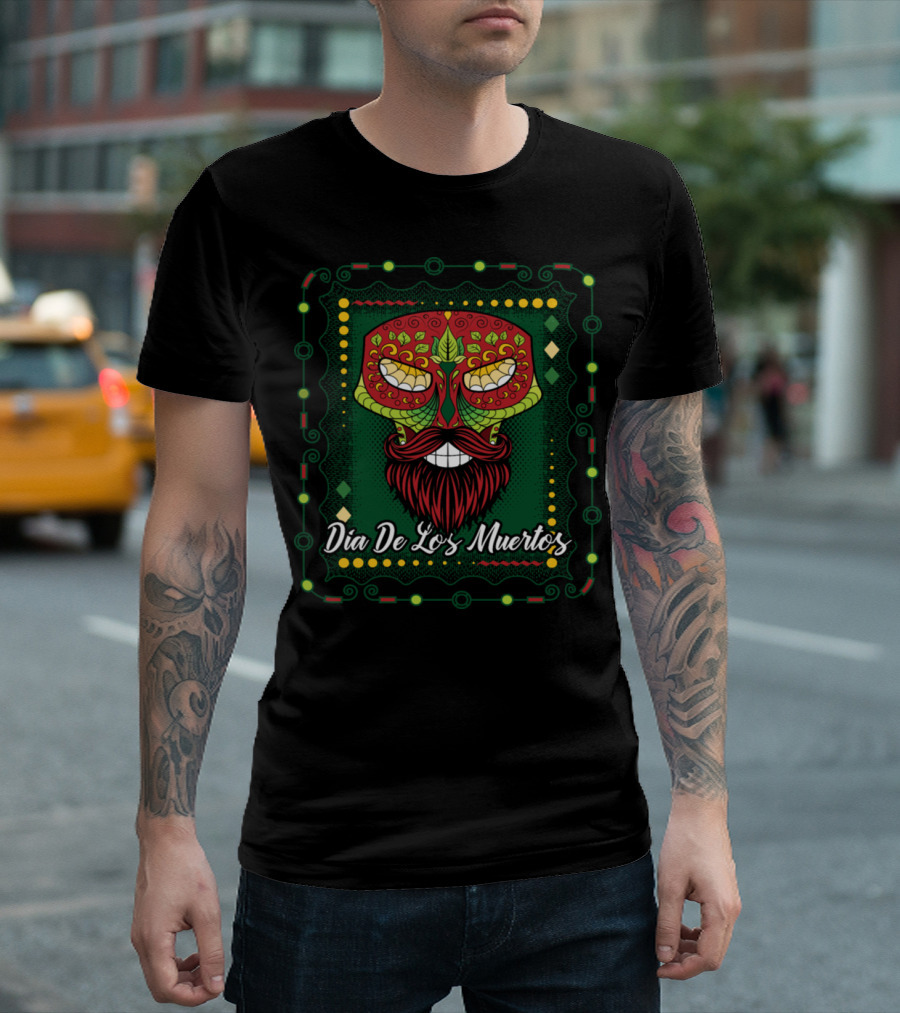 Dia De Los Muertos Lizard Sugar Skull Green Red Beard T-Shirt