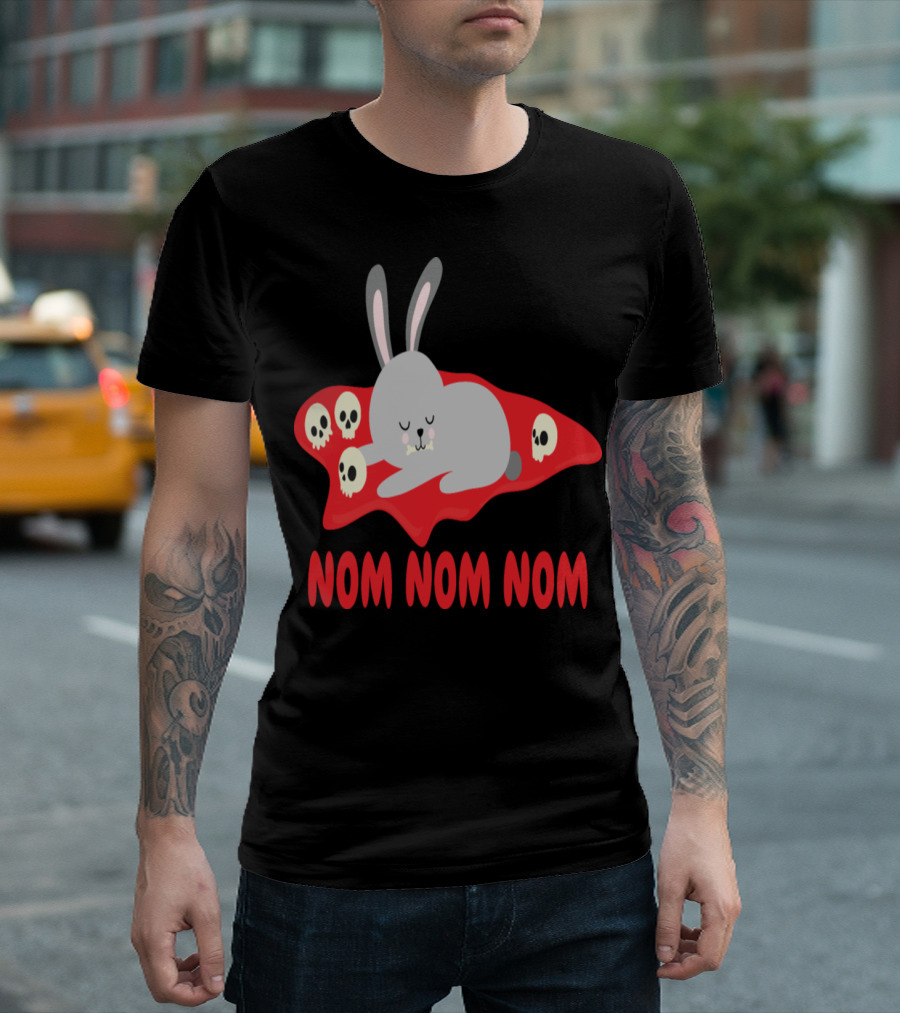 Horror Bunny Nom Nom Nom Skulls Red Blood T-Shirt