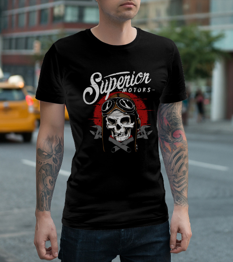 Superior Motors Skull Biker Chopper Vintage T-Shirt