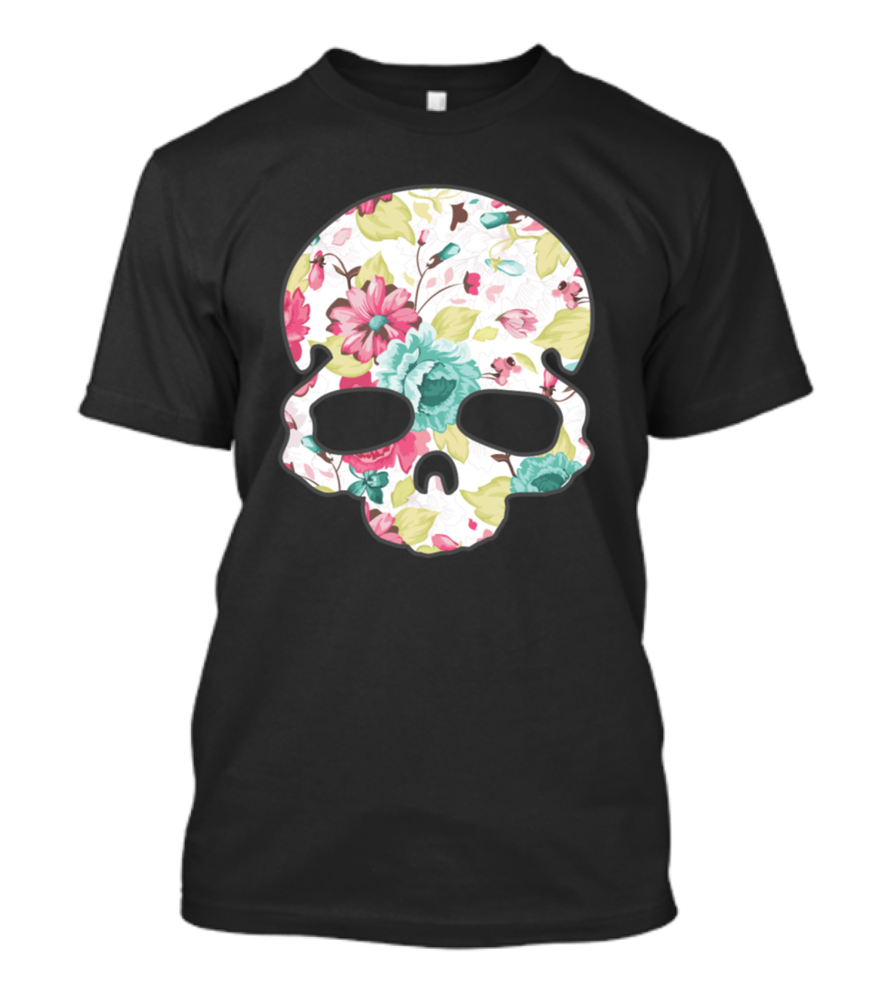 Floral Skullflowers Pattern In Vibrant Colors T-Shirt