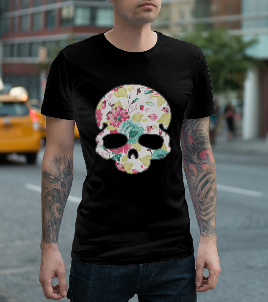Floral Skullflowers Pattern In Vibrant Colors T-Shirt