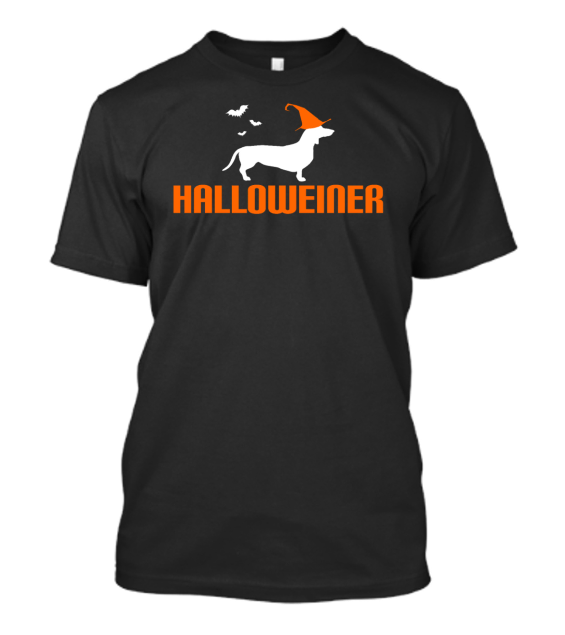 HALLOWEINER Dachshund Halloween Witch Hat Bats T-Shirt