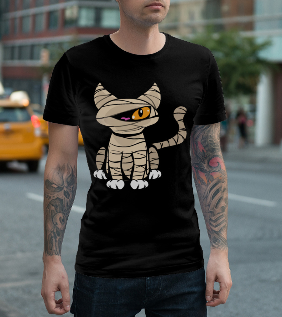 Halloween Cat Mummy Horror Monster Zombie Scary Cute T-Shirt