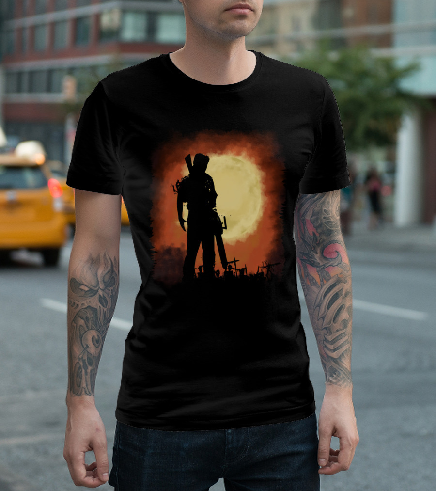 EvilEvents Chainsaw Silhouette Against Full Moon T-Shirt
