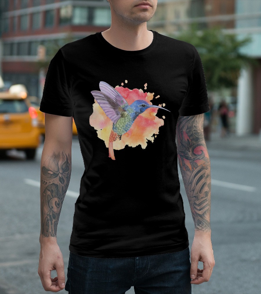 Colorful Rainbow Hummingbird Spring Bird Summer Watercolor T-Shirt