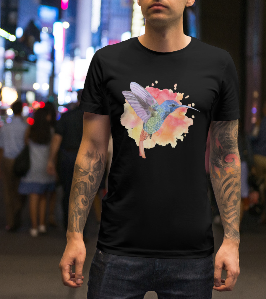 Colorful Rainbow Hummingbird Spring Bird Summer Watercolor T-Shirt