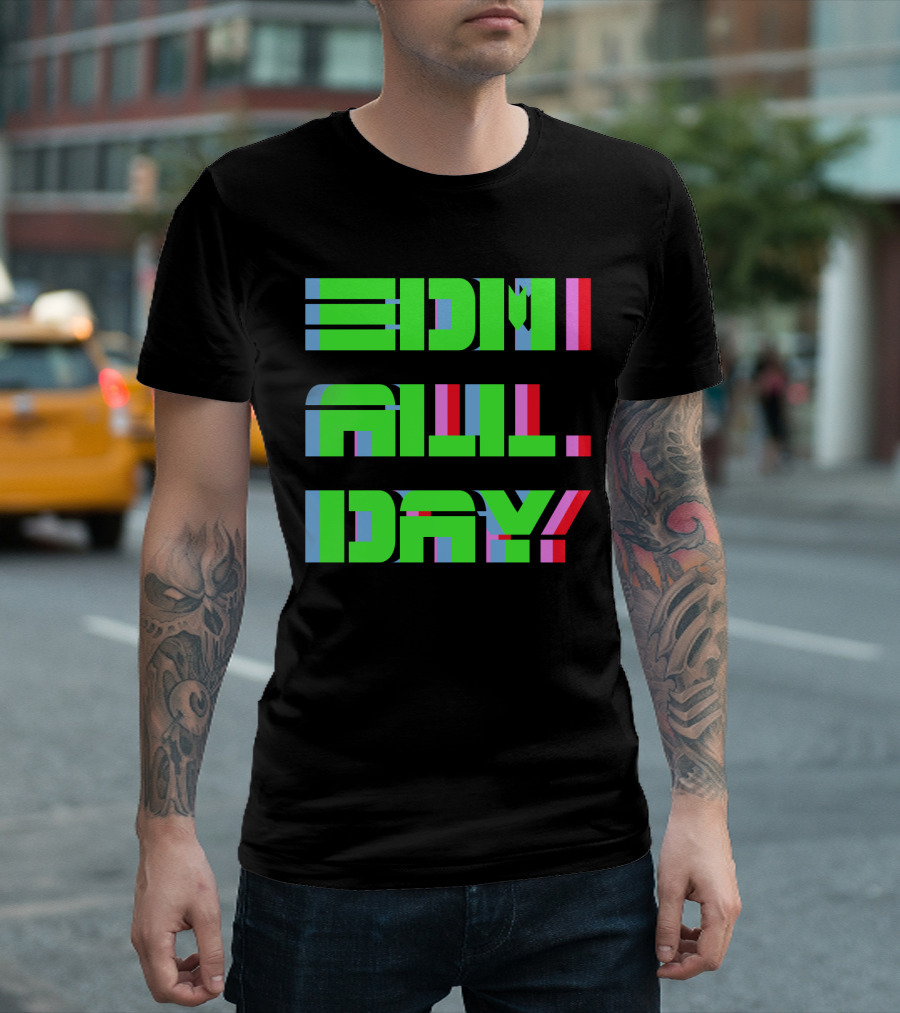 EDM All Day Neon Anaglyph Style Rave T-Shirt