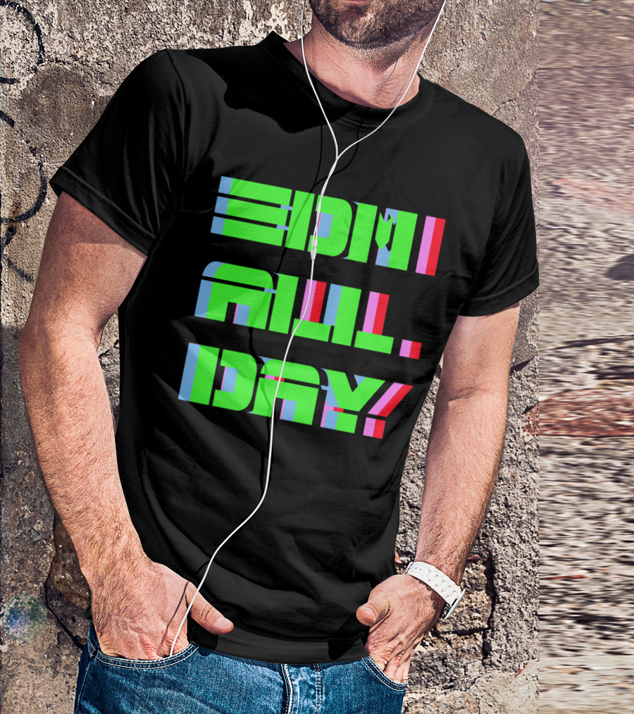 EDM All Day Neon Anaglyph Style Rave T-Shirt