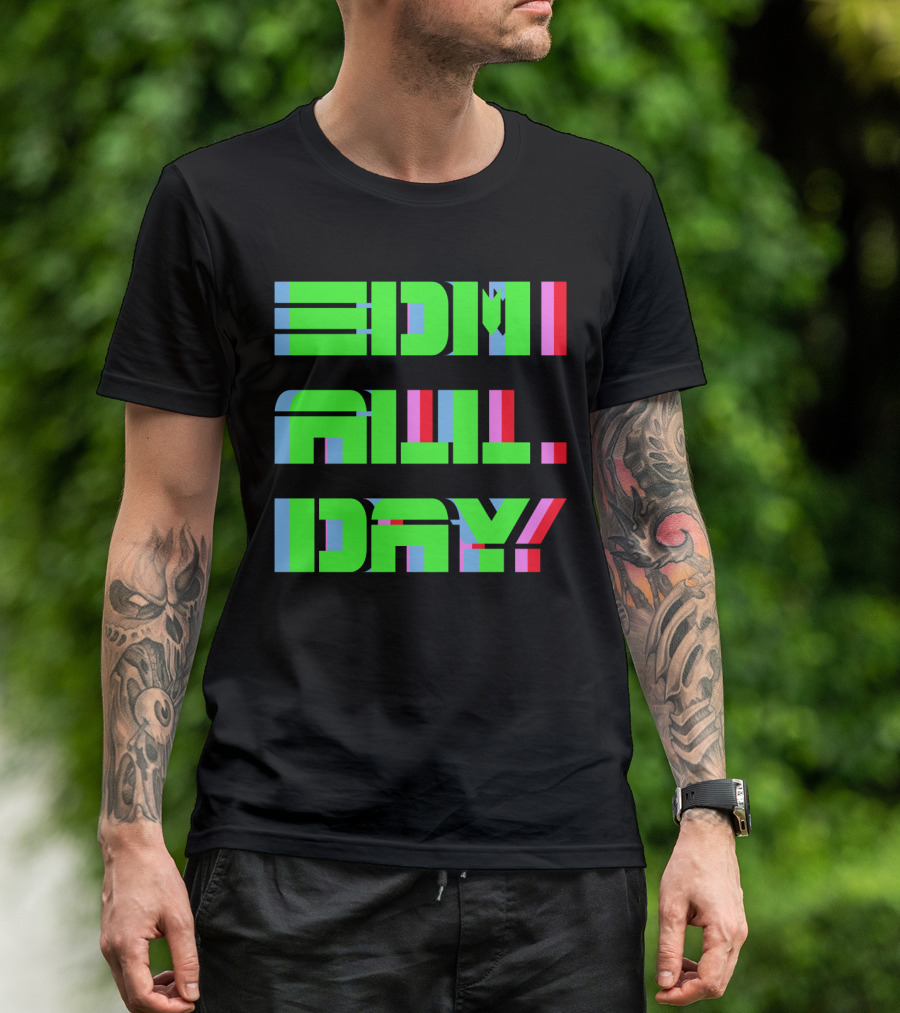 EDM All Day Neon Anaglyph Style Rave T-Shirt