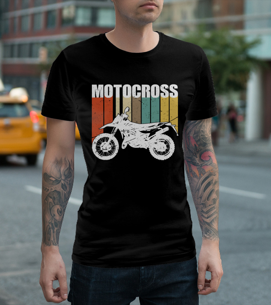 Motocross Vintage Dirt Bike Retro Stripes T-Shirt