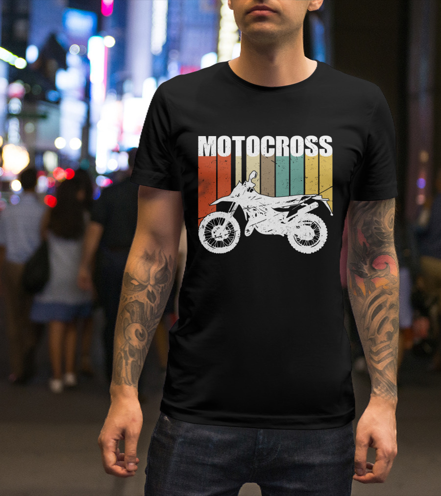 Motocross Vintage Dirt Bike Retro Stripes T-Shirt